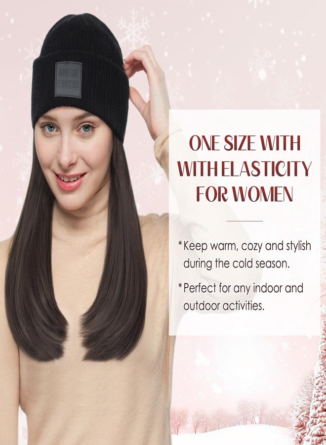 S-noilite Beanie Wig Hat with Hair Attached for Women Knitted Beanie Wig Winter Warm Hat Hair Extentions with 11" Straight Hair Synthetic Hairpiece for Women Girls(18",#4P27 Brown Highlighted) - Image 4